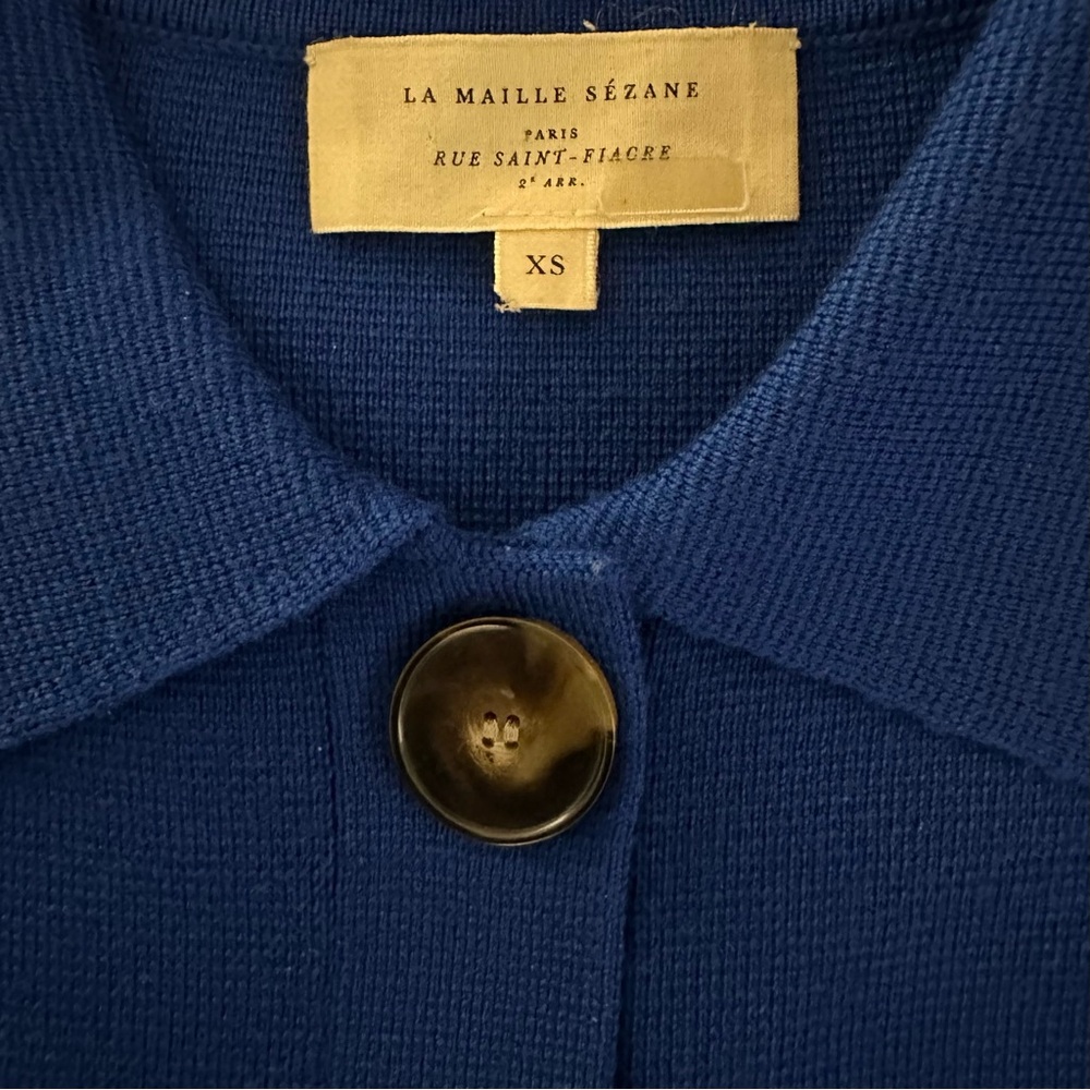Sezane Betty Bright Blue Merino Wool Collared Shirt Cardigan Size XS - Picture 3 of 5